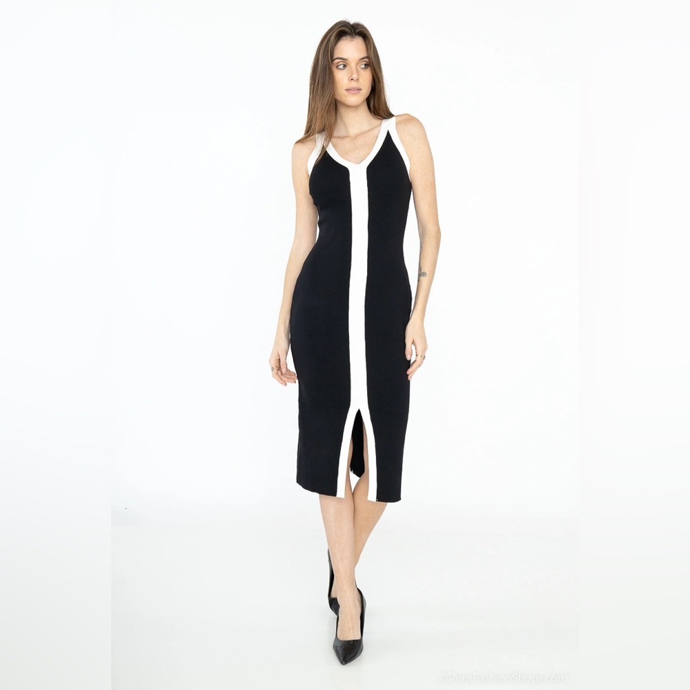 Commense Black and White Knit Tank Midi Dress size M *NWT*